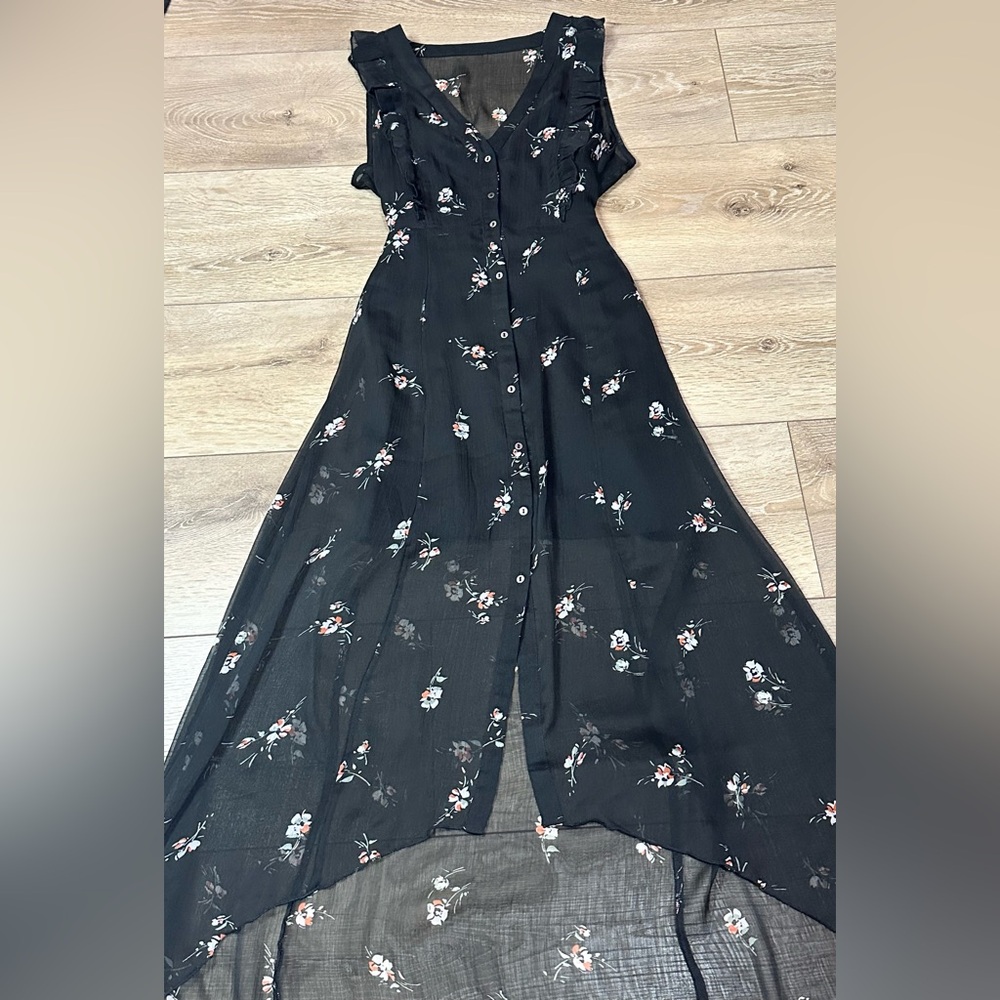 Abercrombie & Fitch Floral Sheer Hi-Low Button Up Maxi Dress - Picture 2 of 12